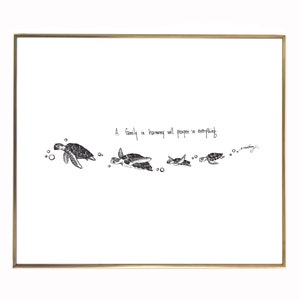 Sea Turtle Family A family in harmony will prosper in everything. 8x10 archival quality fine art paper print, black and bright white. image 1