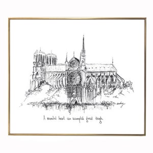 Notre Dame " Un cœur blessé peut accomplir de grandes choses. » 8x10 impression papier d’art de qualité archivistique, noir et blanc.