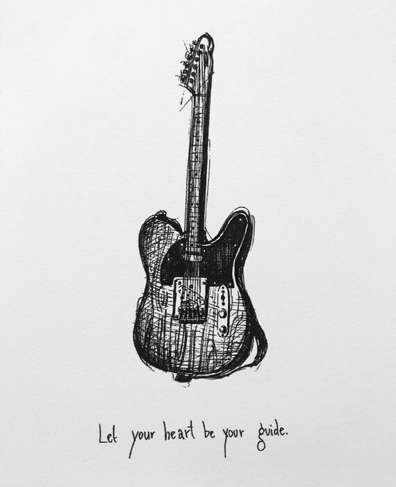 鉛筆画「Let me know how to play the guitar」 Guitar 