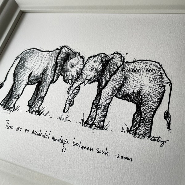 New!! Elephant pair “There are no accidental meetings between souls.” 8x10 fine art paper print. Gift of love, home decor couples wall art