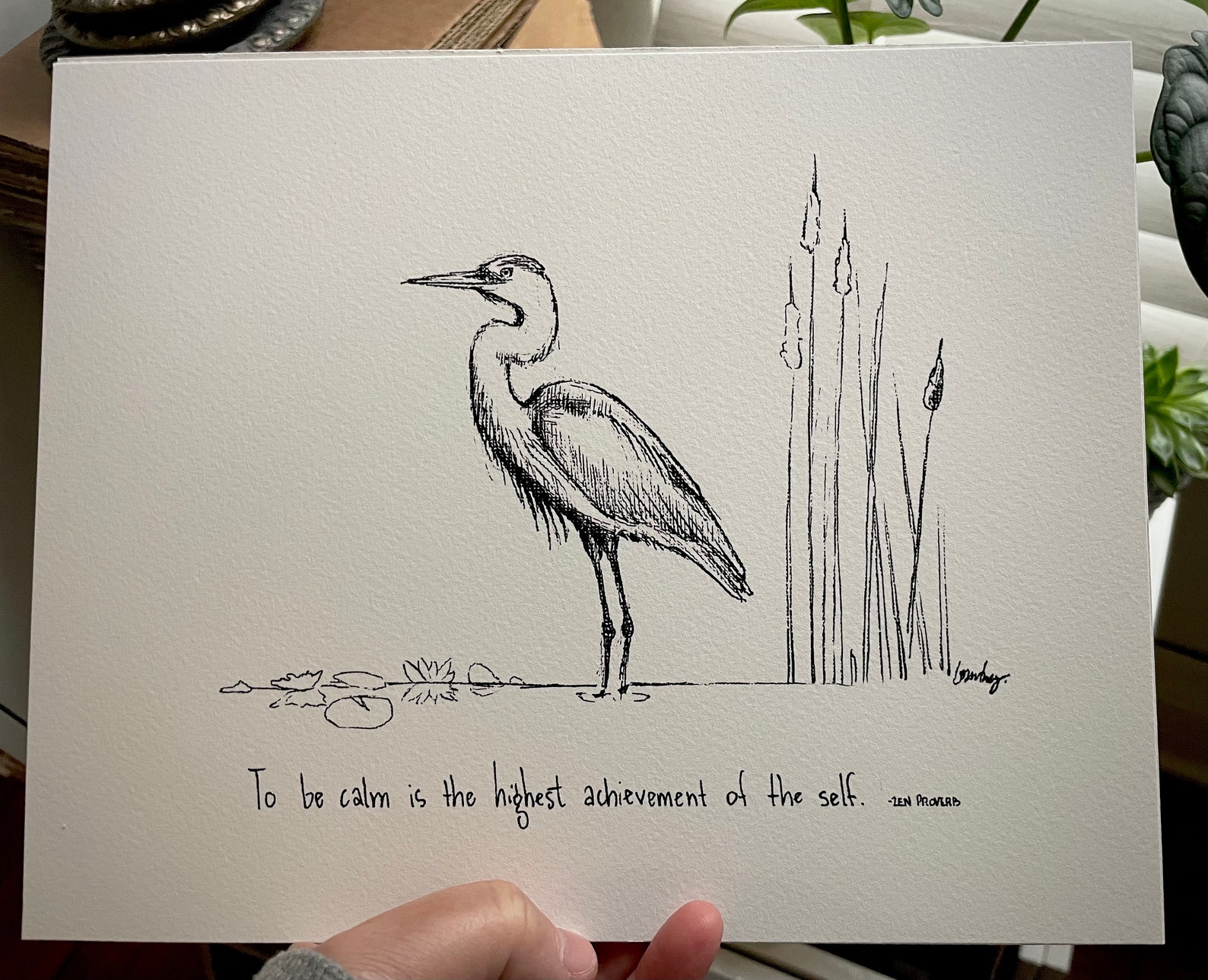 Great Blue Heron Bird, “to Be Calm” Zen Proverb. Archival Quality Fine ...