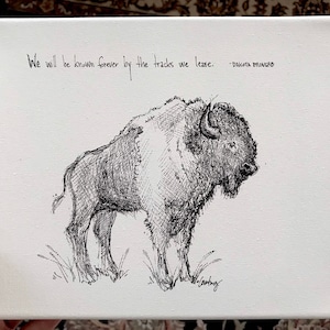Buffalo/bison 8 x 10 fine-art print van archiefkwaliteit "We zullen voor altijd bekend staan door de sporen die we achterlaten." Dakota-spreuk. Mooi herdenkingscadeau
