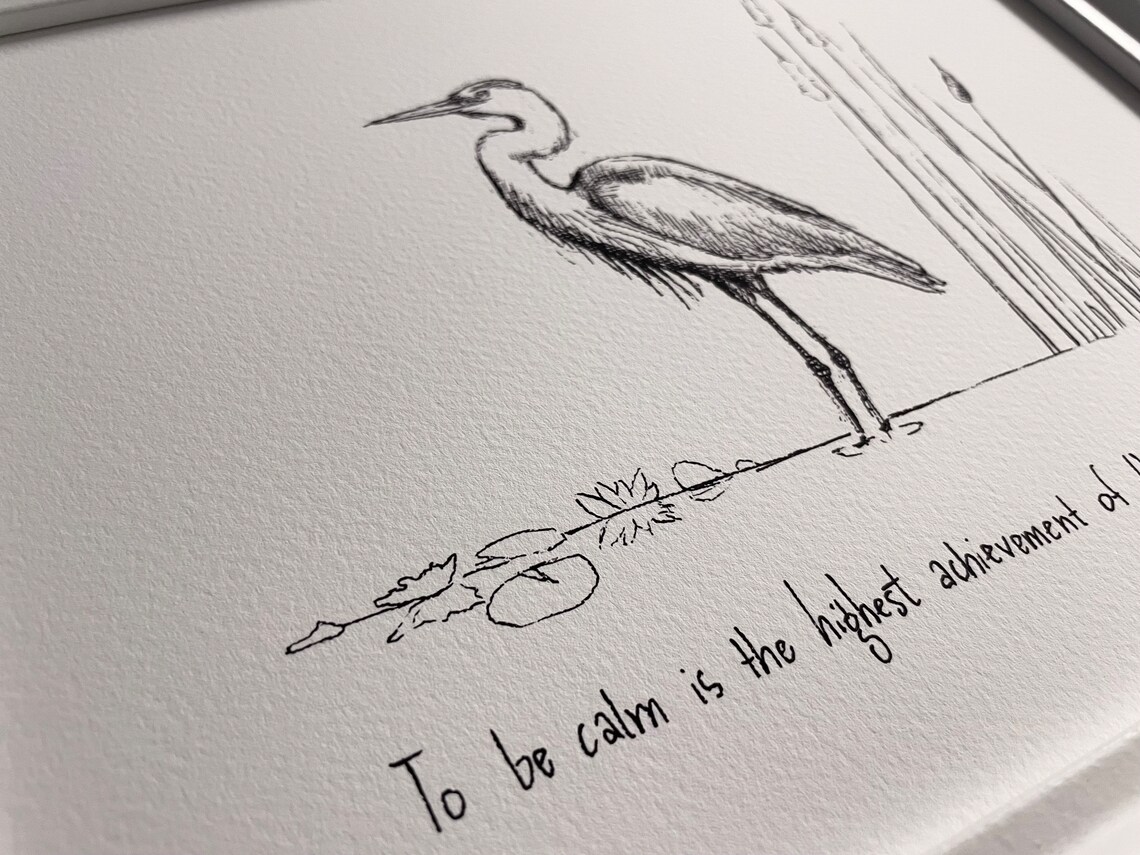 Great Blue Heron Bird, “to Be Calm” Zen Proverb. Archival Quality Fine ...