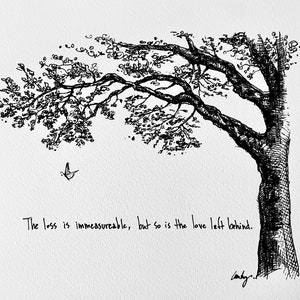 Arbre avec papillon « La perte est incommensurable, mais l'amour laissé derrière lui l'est aussi. Impression d'art de qualité archive. Cadeau de sympathie bien pensé.