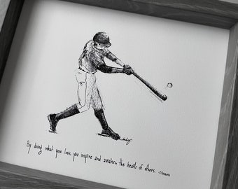 Jugador de béisbol "Al hacer lo que amas, inspiras y despiertas los corazones de los demás". Impresión artística de calidad de archivo. Equipo, regalo del entrenador