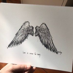 Ailes d'ange « L'amour n'est jamais bien loin. Impression sur papier beaux-arts de qualité archive 8 x 10.