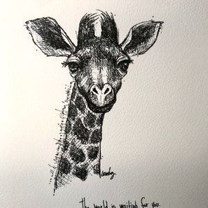 Baby Giraffe “The world is waiting for you.” 8x10 archival quality fine art paper print perfect for nursery!
