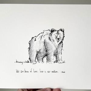 Mamma Orsa e bambino "Siamo nati dall'amore; l'amore è nostra madre. Rumi. 8x10 qualità d'archivio carta d'arte stampa parete arte casa arredamento per la casa