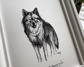 Wolf "YOU are worth showing up for." Archival quality fine art paper print, lightly textured black and white. Inspiration and support.