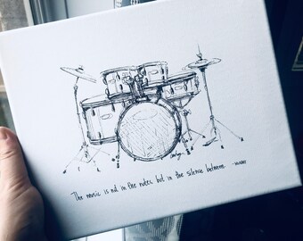 Drum kit / Percussion 8x10 archival quality fine art paper print "...the silence in between." Music quotes, gift for musician, drummer