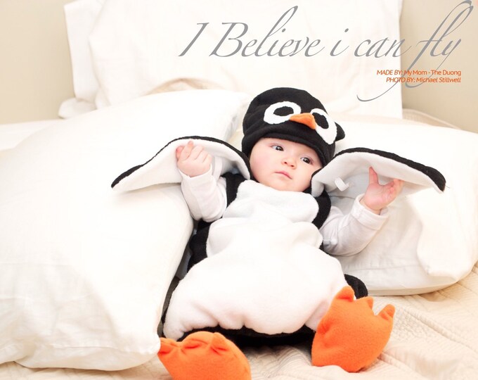 Newborn Baba Dress In Penguin Print Design Orange Color Terry Stuff