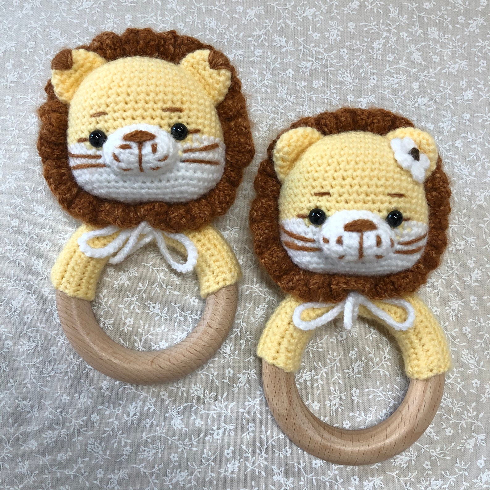 Crochet baby lion wooden toy rattle pacifier holder Etsy