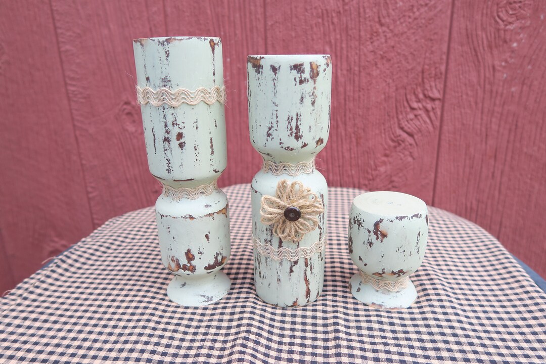 Rustic Wood Candle Sticks set of 3 Etsy