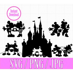Mickey and Minnie silhouette Bundle SVG PNG JPG Instant Download