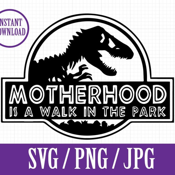 Motherhood is a walk in the park - Jurassic Park inspired - SVG, PNG, JPG - Instant Download