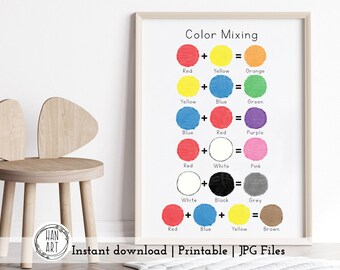 Color Mixing Printable | Watercolor paint PRINTABLE | Educational MONTESSORI homeschool - preschool | Jpg | Instant File Download