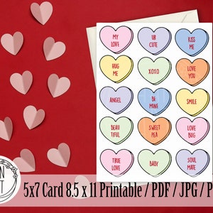 VALENTINE&#39;S Day Conversation Heart Card | 5x 7 card 8.5 x 11 PRINTABLE | Editable Photoshop | Jpg Psd Pdf | Instant File Download