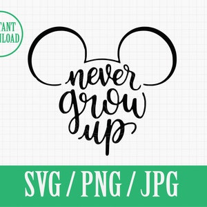 Never Grow Up | Peter Pan Disneyland | SVG Png Jpg | Instant File Download