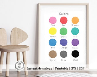 Color Printable | Circle Watercolor paint PRINTABLE | Educational MONTESSORI homeschool - preschool | Jpg | Instant File Download