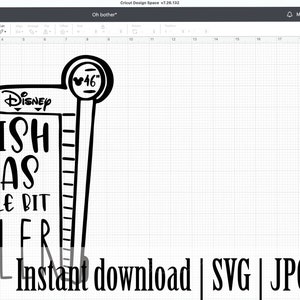 May include: Black and white digital design featuring a height requirement sign with the text "I wish I was a little bit taller" and a Disney logo. The sign includes a Mickey Mouse head and the text "46" inches. The design also includes a floral wreath with the text "Han Art".