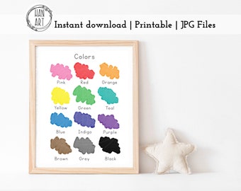 Color Printable | Organic Watercolor paint PRINTABLE | Educational MONTESSORI homeschool - preschool | Jpg | Instant File Download
