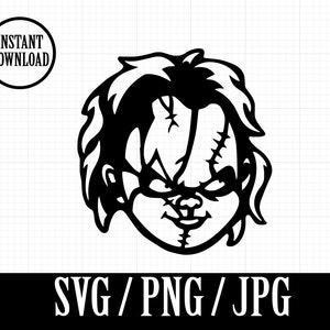 May include: Black and white silhouette of a character with stitched-up skin and a mischievous grin. The character has a messy hairstyle and is looking directly at the viewer.