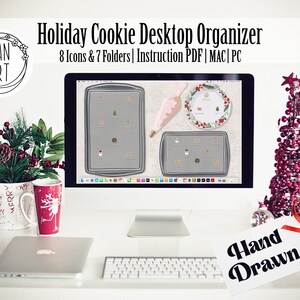 CHRISTMAS Cookie Holiday DESKTOP Organizer Wallpaper | Aesthetic | Hand Drawn Custom Icons & Folders | Mac | PC | Instant Digital download