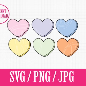 Valentine&#39;s Day Blank Conversation Hearts | SVG Png Jpg | Instant File Download