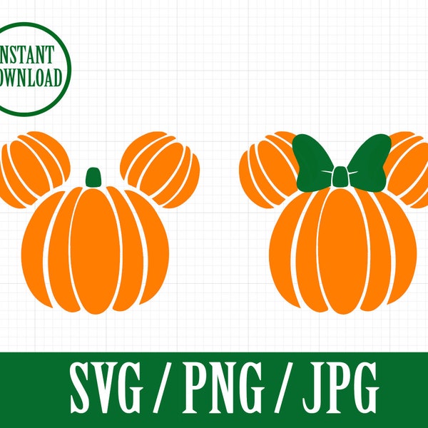 MICKEY and Minnie HALLOWEEN Pumpkins - SVG, Png, Jpg - Instant File Download