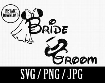 Bride and Groom Mickey Minnie Hats  | WEDDING married | DISNEYLAND bound | SVG Png Jpg | Instant File Download