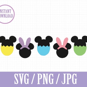 Mickey Easter eggs and Bunnies - SVG, PNG, JPG - Instant Download