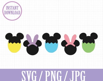 Mickey Easter eggs and Bunnies - SVG, PNG, JPG - Instant Download