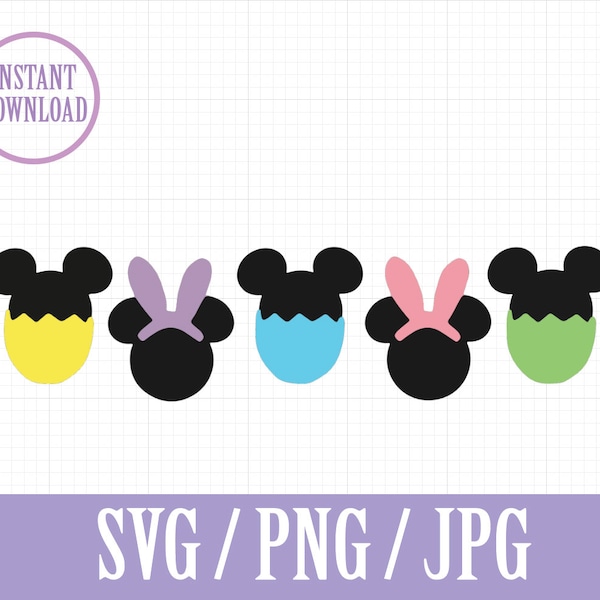 Mickey Easter eggs and Bunnies - SVG, PNG, JPG - Instant Download