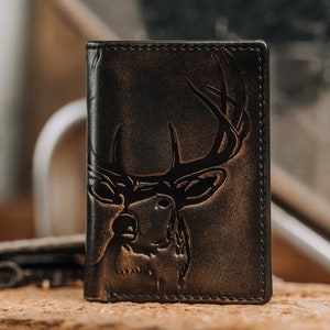 Deer TRIFOLD•Men's Leather Wallet•Tri-fold•Personalized Wallet•Deer Hunter Gift•Hunting Wallet•Anniversary Gift•Men's Gift