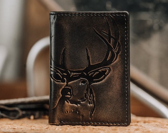 Deer TRIFOLD•Men's Leather Wallet•Tri-fold•Personalized Wallet•Deer Hunter Gift•Hunting Wallet•Anniversary Gift•Men's Gift