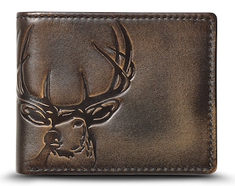 Deer Flip ID BIFOLD Wallet•Men's Leather Wallet•Personalized Wallet•Bifold Wallet•Deer Wallet•Deer Hunter Gift•Men's Gift