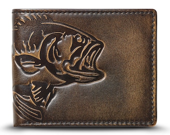 Bass Fish Flip ID BIFOLD Wallet•Men's Leather Wallet•Personalized Wallet•Bifold Wallet•Fish Wallet•Fisherman Gift•Men's Gift