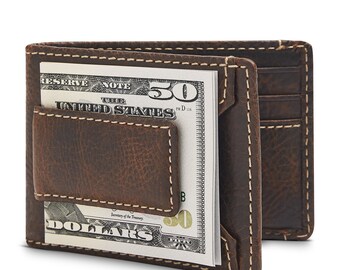 Money Clip Wallet Etsy - ivar id bifold front pocket wallet brown mens leather money clip wallet with magnetic closure wallet with money clip personalized wallet