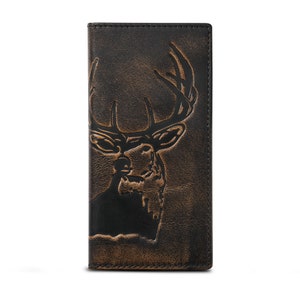 DEER Long Bifold Wallet•Tall Wallet•Rodeo WalletPersonalized Wallet•Men's Leather Bifold Wallet•Deer Wallet•Deer Hunter Gift