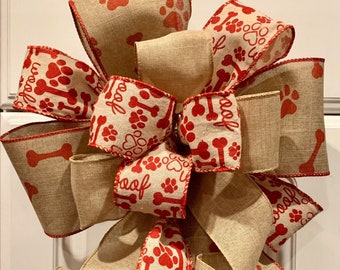 Wreath Bow, Decorative Bows, Wreath Bows, Wreath Bow, Paw Print Ribbon, Dog Wreath Bow, Dog Paw Ribbon