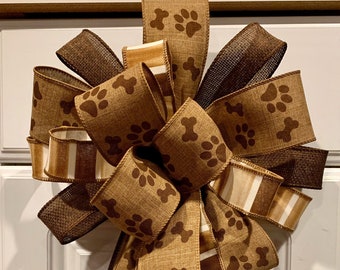 Wreath Bow, Decorative Bows, Wreath Bows, Wreath Bow, Paw Print Ribbon, Dog Wreath Bow, Dog Paw Ribbon, Dog Wreath Bow