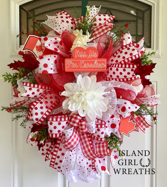 Canada Day Wreath Deco Mesh Canadian Wreath Canadian Decor Etsy