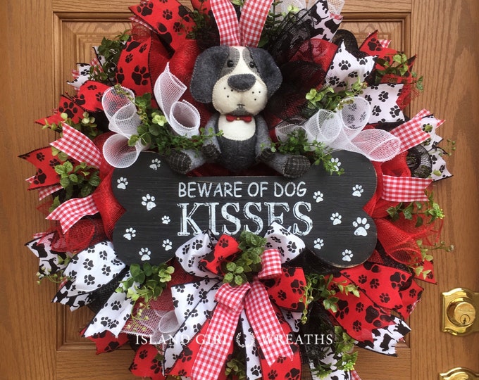 Dog Wreath Dog Wreaths Dog Wreaths for Front Door Beware of Etsy