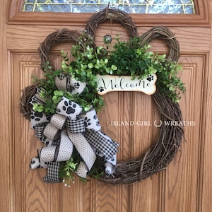 Dog Wreath, Grapevine Dog Wreath, Paw Wreath, Dog Wreaths, Paw Wreaths, Paw Print Ribbon, Grapevine Dog Wreath, Dog Bone Sign, Welcome Bone