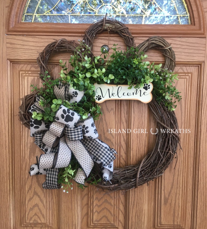 Dog Wreath Grapevine Dog Wreath Paw Wreath Dog Wreaths Paw image 0