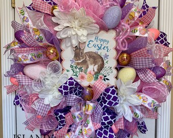 Easter Wreath, Easter Wreath For Front Door, Easter Deco Mesh Wreath, Deco Mesh Easter Wreath, Easter Egg Wreath, Happy Easter Wreath