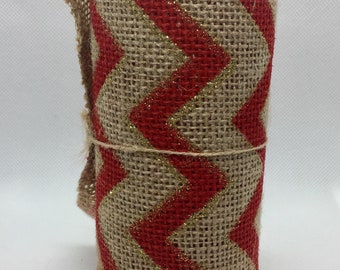 Burlap Ribbon, 5" Wide Burlap Ribbon, None Wired Burlap Ribbon, Red Burlap Ribbon, Chevron Ribbon, Burlap Chevron Ribbon