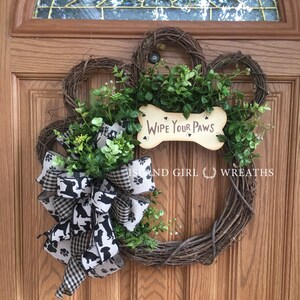 Dog Wreath, Grapevine Dog Wreath, Paw Wreath, Wipe Your Paws Wreath ...