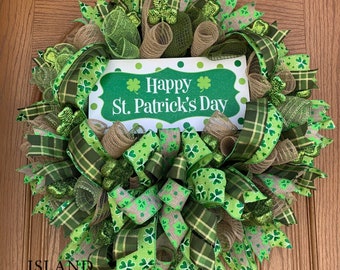 St Patricks Day Wreath, St Patrick's Wreath, St Patricks Burlap Wreaths, St Patricks Deco Mesh Wreath, St Patricks Wreaths