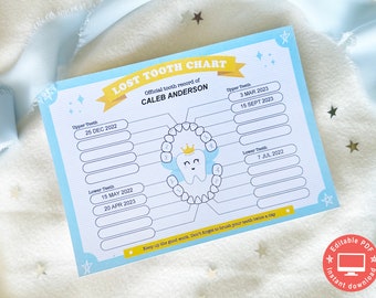 Lost Tooth Chart EDITABLE | Personalised Lost Tooth Tracker | Tooth Fairy Printable | Instant Download